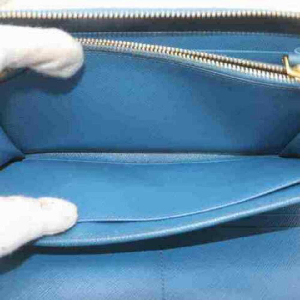 Women's Prada Blue Saffiano Leather Zip Around Long Wallet Zippy Continental 860192
