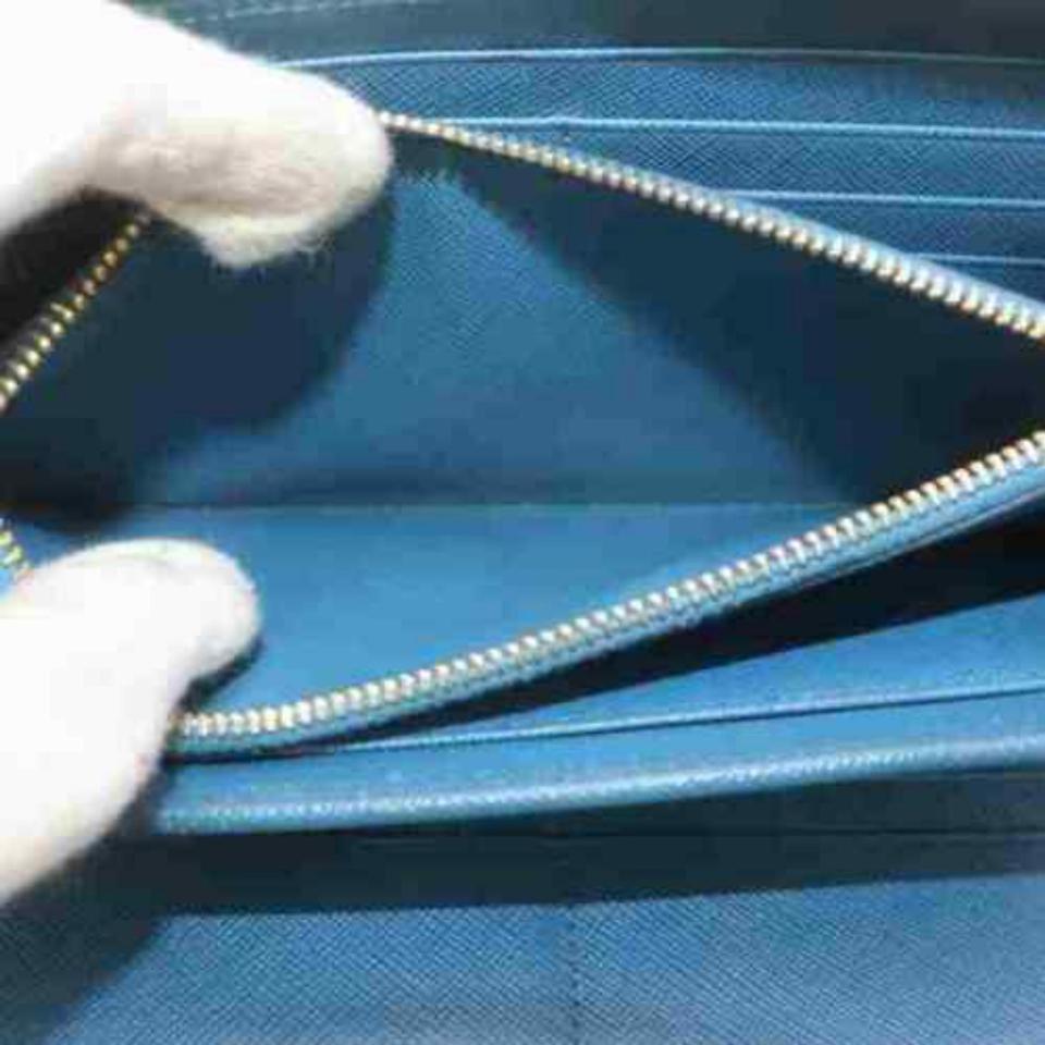 Prada Blue Saffiano Leather Zip Around Long Wallet Zippy Continental 860192 2