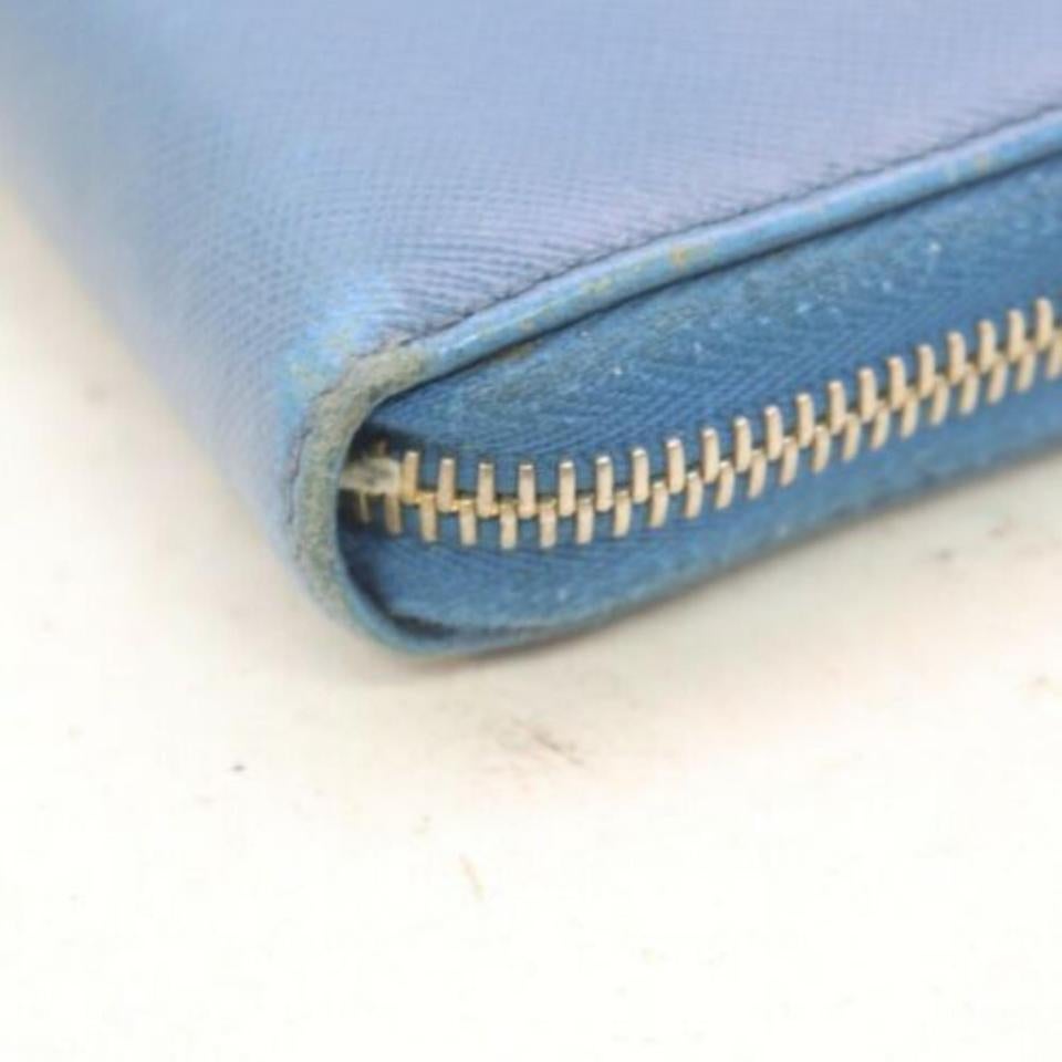 Prada Blue Saffiano Leather Zip Around Long Wallet Zippy Continental 860192 3