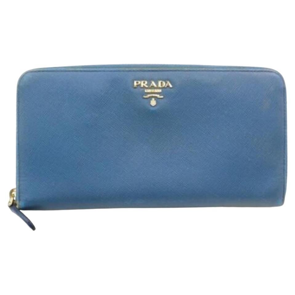 Prada Blue Saffiano Lux Leather Flap Continental Wallet at 1stDibs