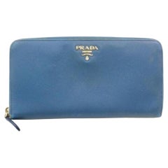 Prada Blue Saffiano Leather Zip Around Long Wallet Zippy Continental 860192