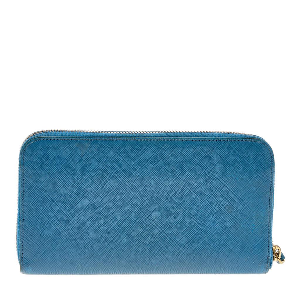 Women's Prada Blue Saffiano Leather Zip Around Wallet