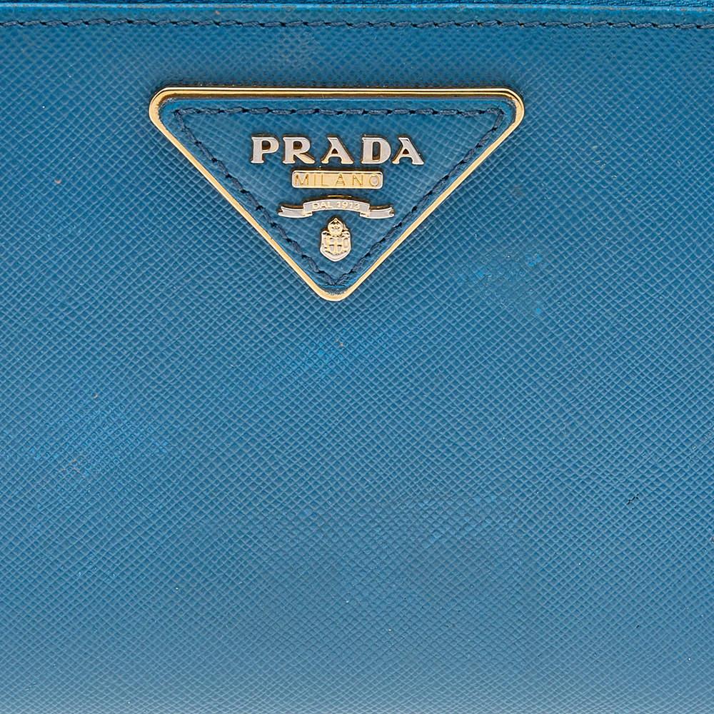 Prada Blue Saffiano Leather Zip Around Wallet 1