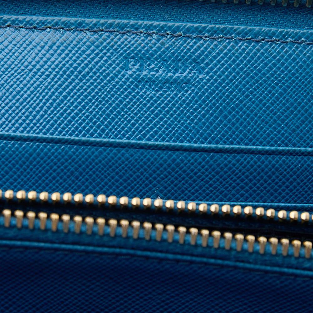 Prada Blue Saffiano Leather Zip Around Wallet 3