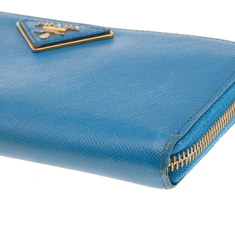 Prada Blue Saffiano Leather Zip Around Wallet 4