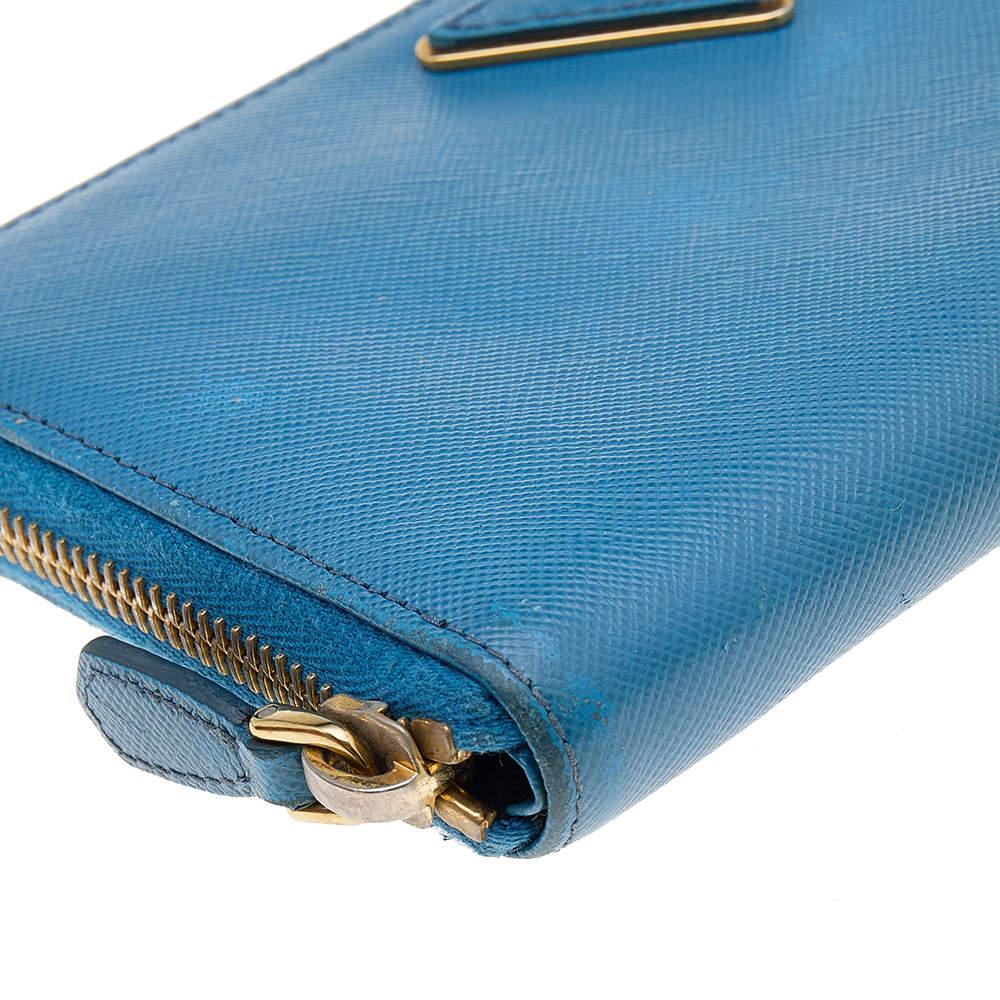 Prada Blue Saffiano Leather Zip Around Wallet 5