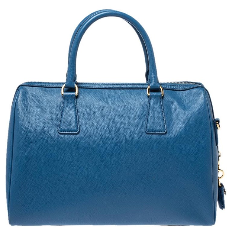 Prada Blue Saffiano Lux Leather Boston Bag For Sale at 1stDibs