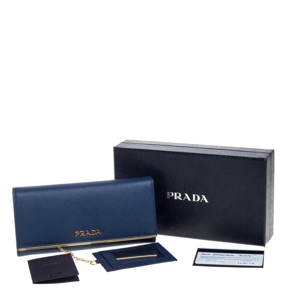 Prada Blue Saffiano Lux Leather Continental Flap Wallet 5