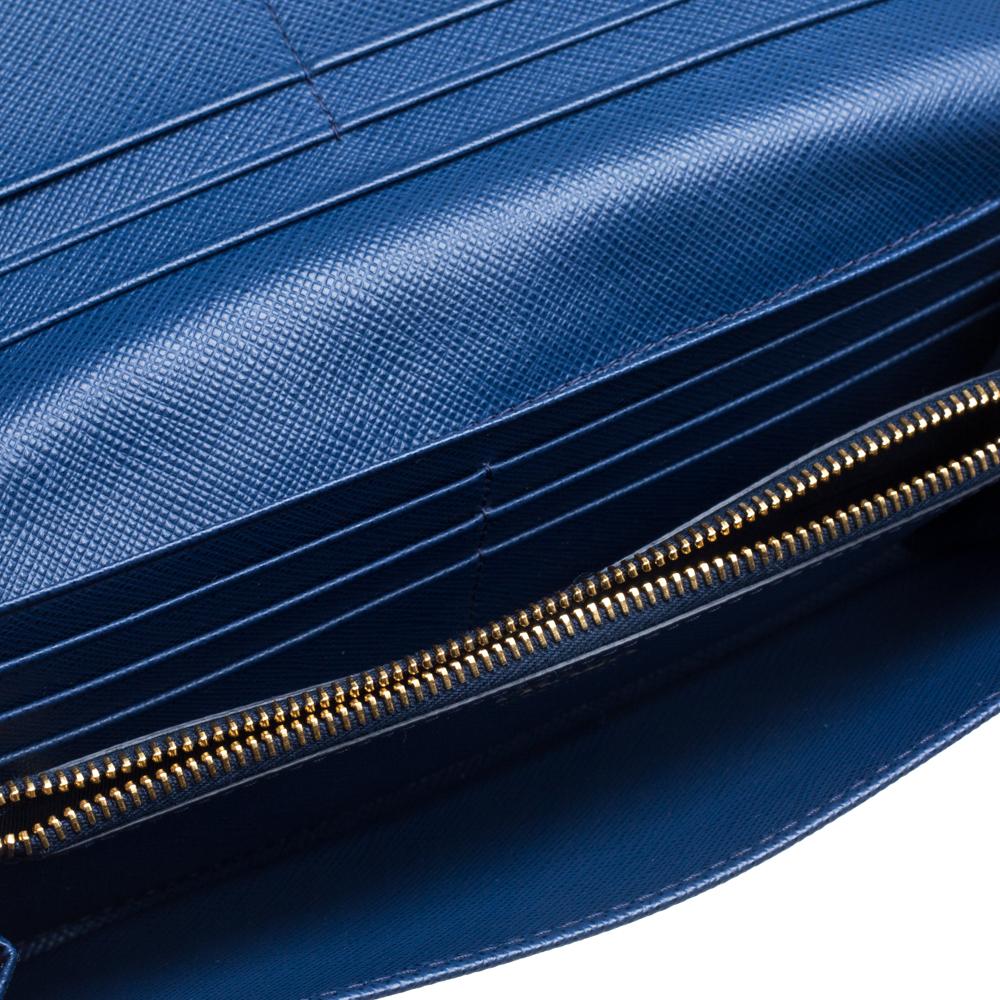 Women's Prada Blue Saffiano Lux Leather Continental Flap Wallet