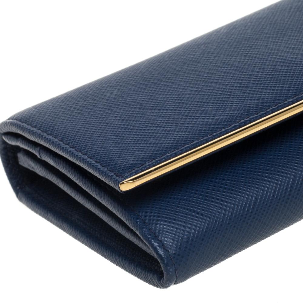 Prada Blue Saffiano Lux Leather Continental Flap Wallet 1