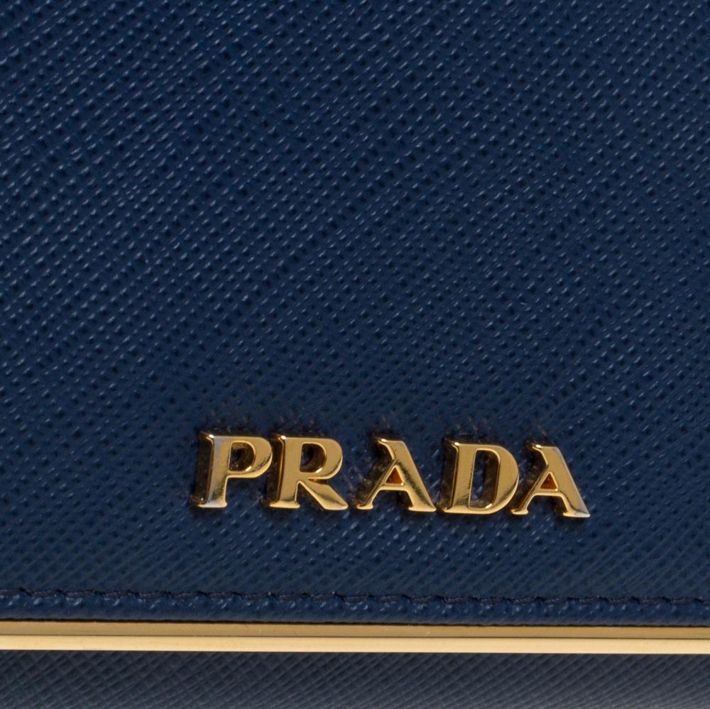 Prada Blue Saffiano Lux Leather Continental Flap Wallet 3