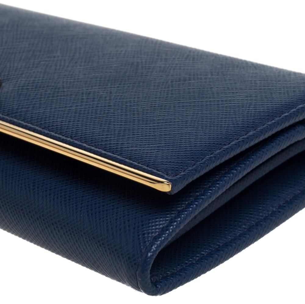 Prada Blue Saffiano Lux Leather Continental Flap Wallet 4