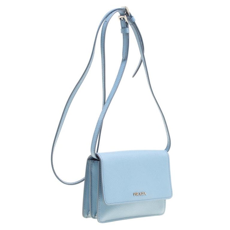 Prada Blue Saffiano Lux Leather Crossbody Bag For Sale at 1stdibs