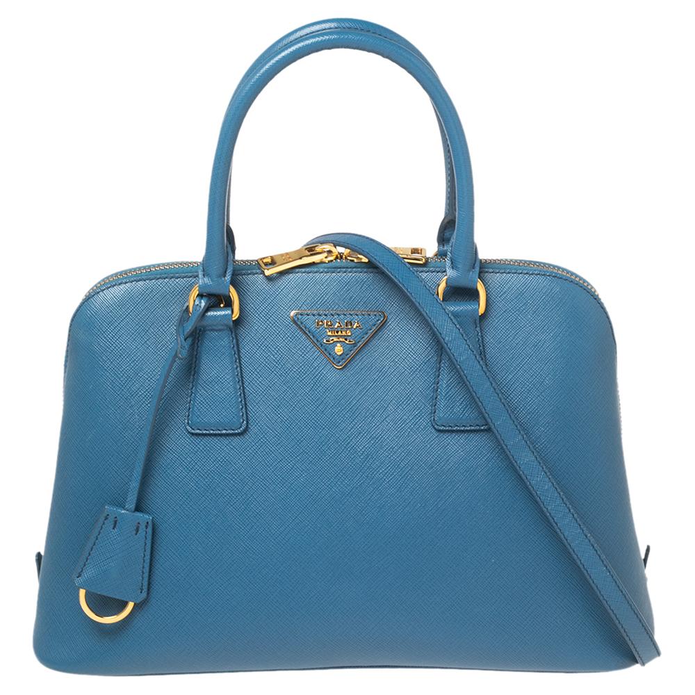 Prada Blue Saffiano Lux Leather Dome Satchel 6
