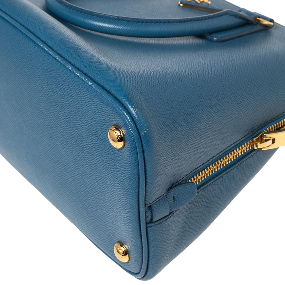 Prada Blue Saffiano Lux Leather Dome Satchel In Good Condition In Dubai, Al Qouz 2