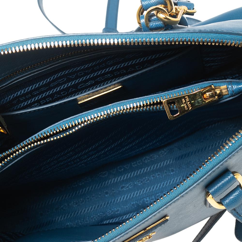 Women's Prada Blue Saffiano Lux Leather Dome Satchel