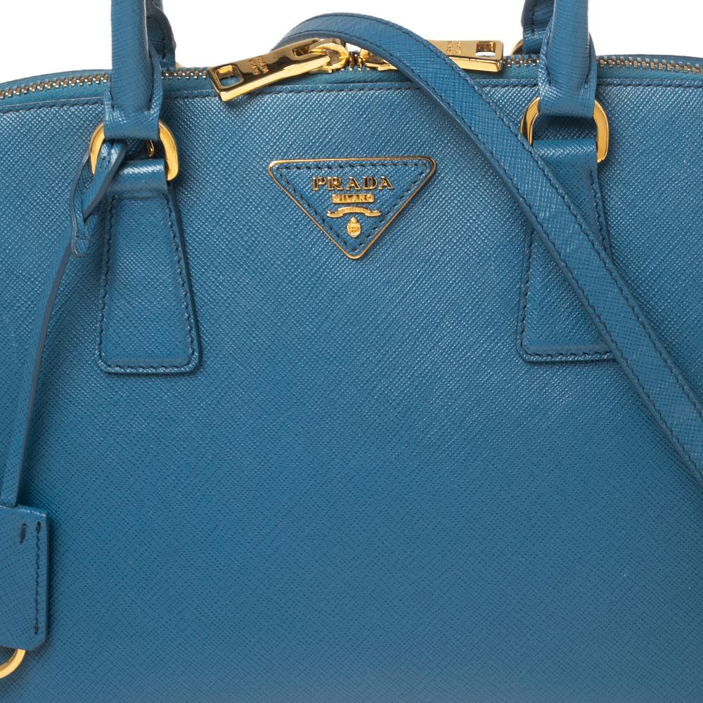 Prada Blue Saffiano Lux Leather Dome Satchel 2