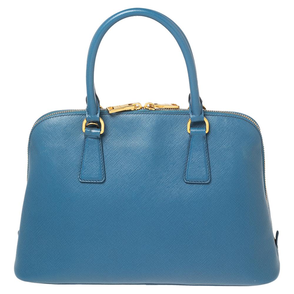 Prada Blue Saffiano Lux Leather Dome Satchel 4
