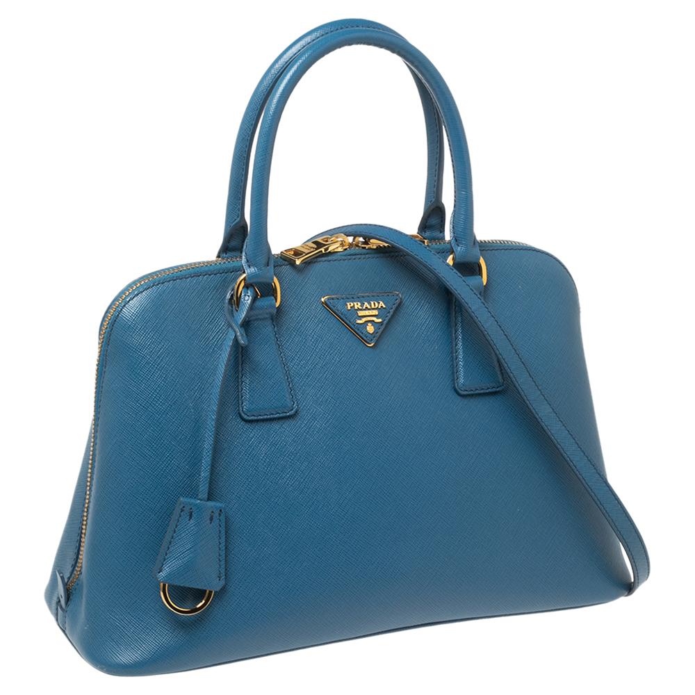 Prada Blue Saffiano Lux Leather Dome Satchel 5