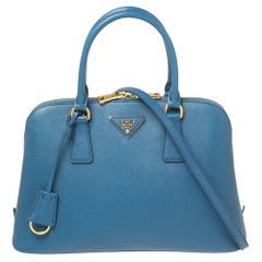 Prada Blue Saffiano Lux Leather Dome Satchel