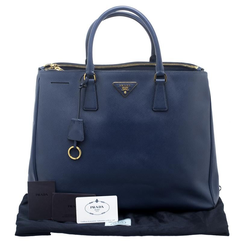 Prada Blue Saffiano Lux Leather Double Zip Executive Tote 6