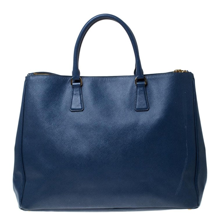 Prada Blue Saffiano Lux Leather Double Zip Executive Tote at 1stDibs