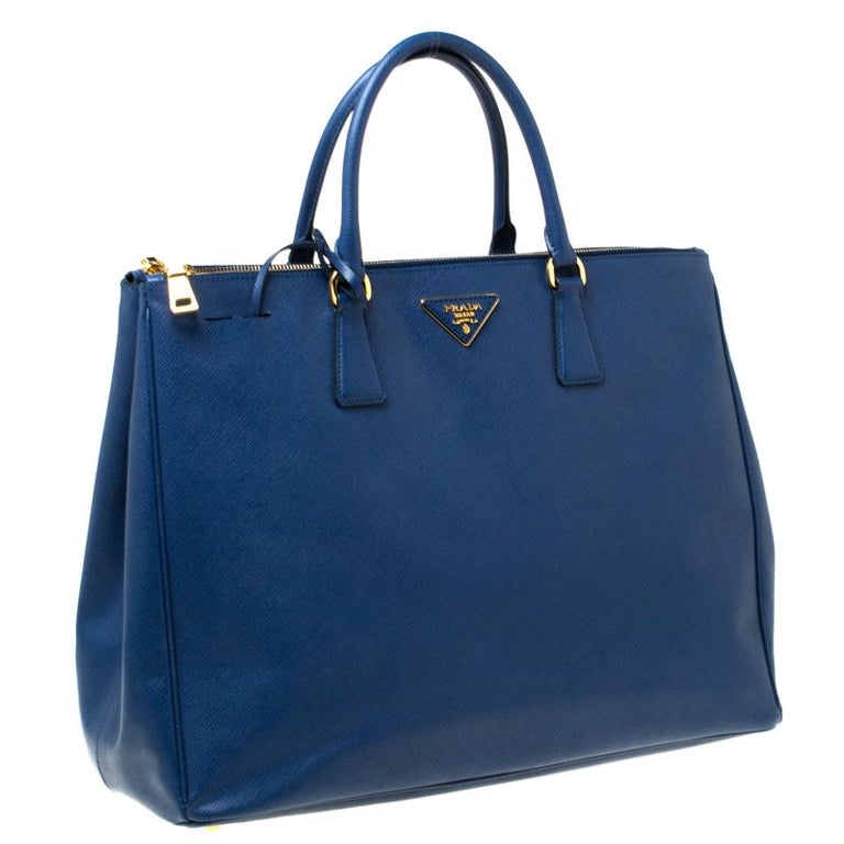 Prada Blue Saffiano Lux Leather Double Zip Executive Tote For Sale at ...