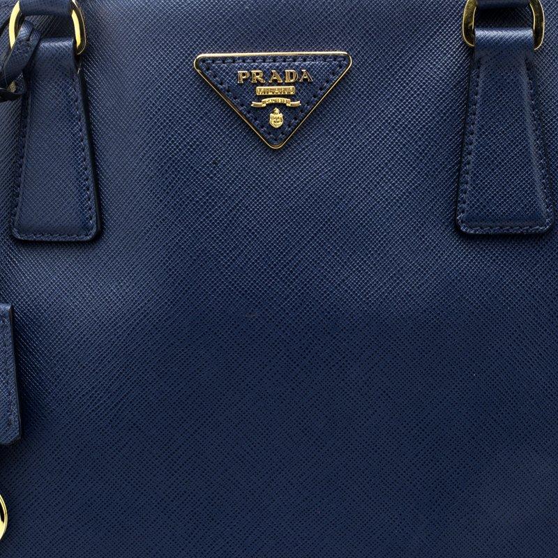Prada Blue Saffiano Lux Leather Double Zip Executive Tote Damen