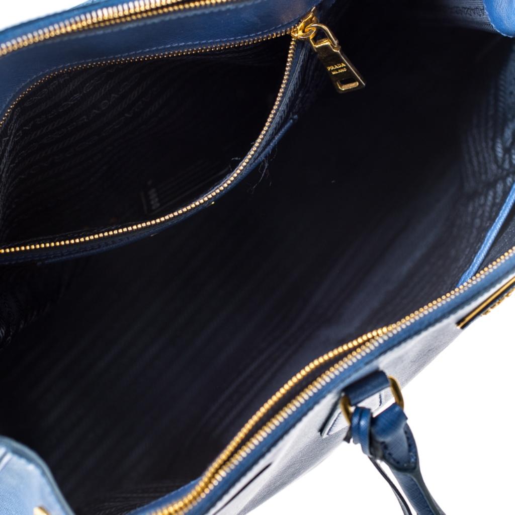 Prada Blue Saffiano Lux Leather Double Zip Executive Tote 2