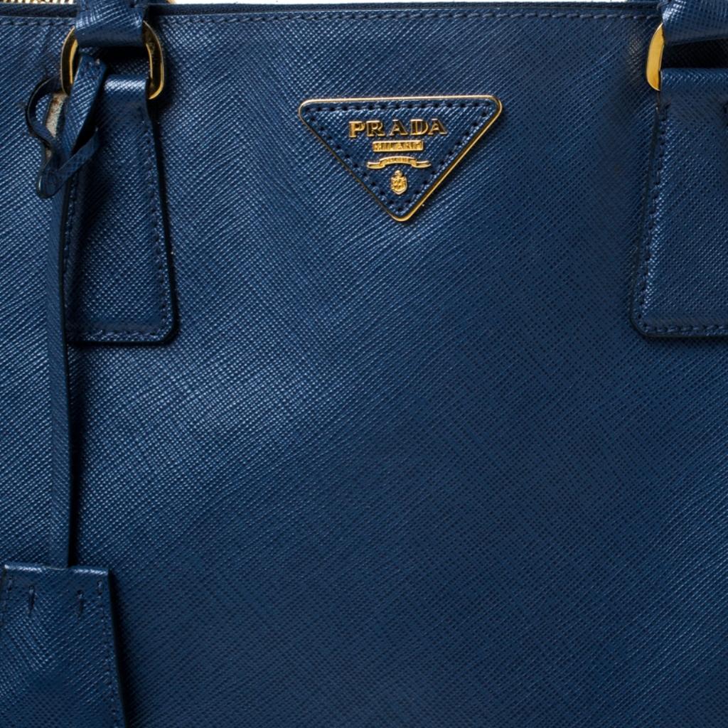 Prada Blue Saffiano Lux Leather Double Zip Executive Tote 3