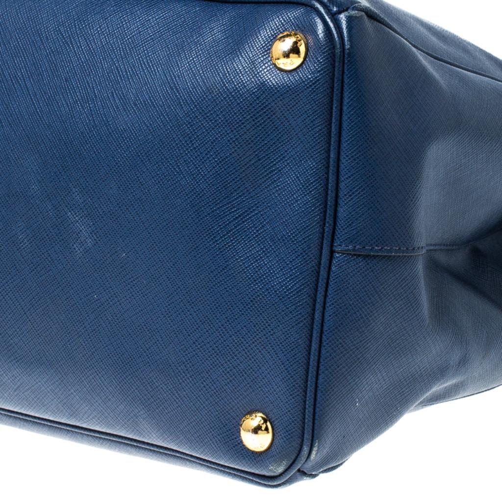 Prada Blue Saffiano Lux Leather Double Zip Executive Tote 4