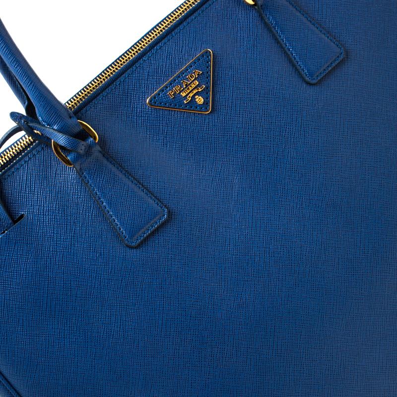 Prada Blue Saffiano Lux Leather Double Zip Executive Tote 4