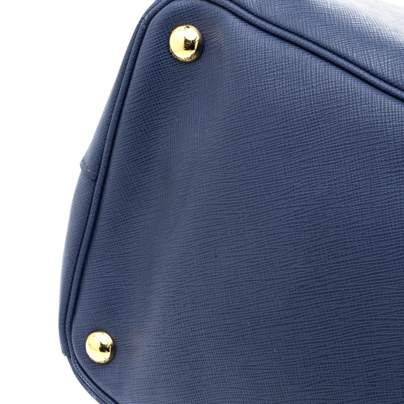 Prada Blue Saffiano Lux Leather Double Zip Executive Tote 5