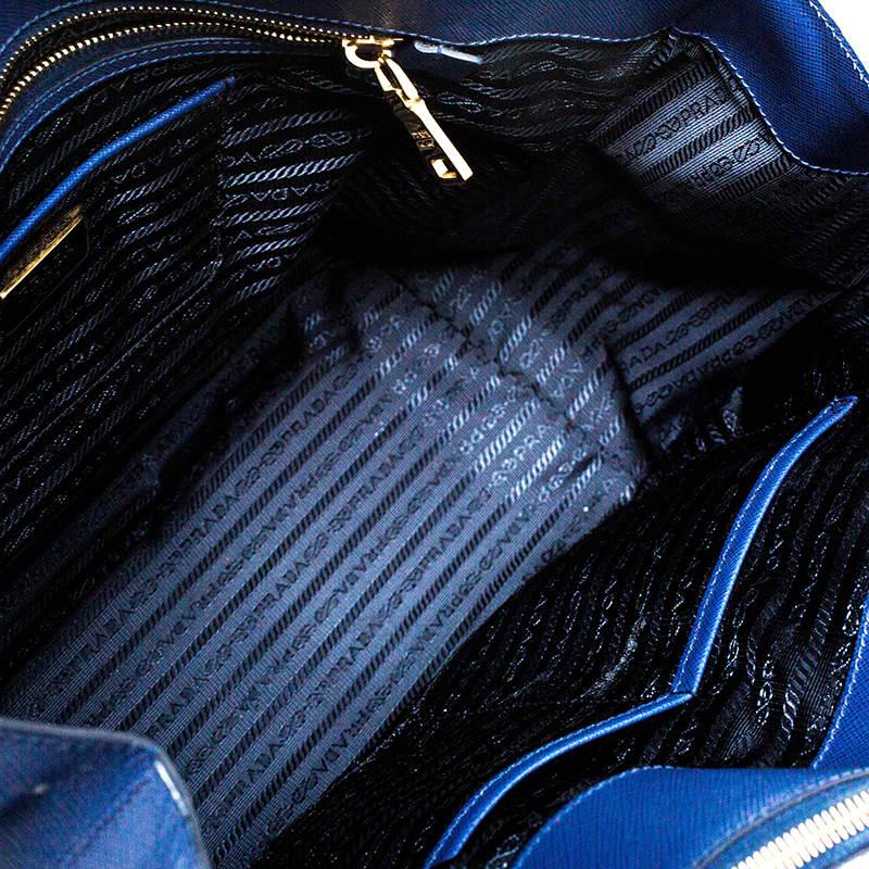 Prada Blue Saffiano Lux Leather Executive Double Zip Tote 6