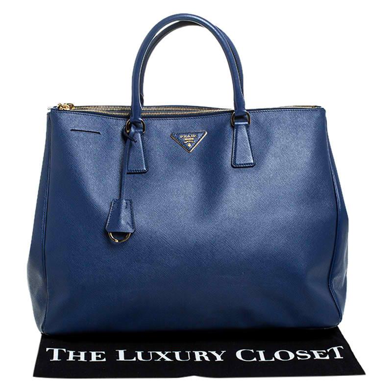 Prada Blue Saffiano Lux Leather Executive Double Zip Tote 7