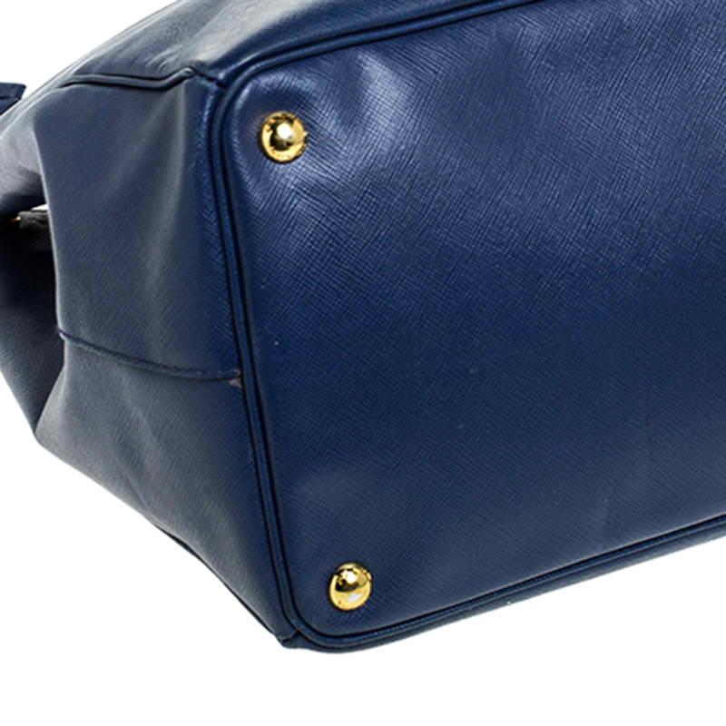 Women's Prada Blue Saffiano Lux Leather Executive Double Zip Tote