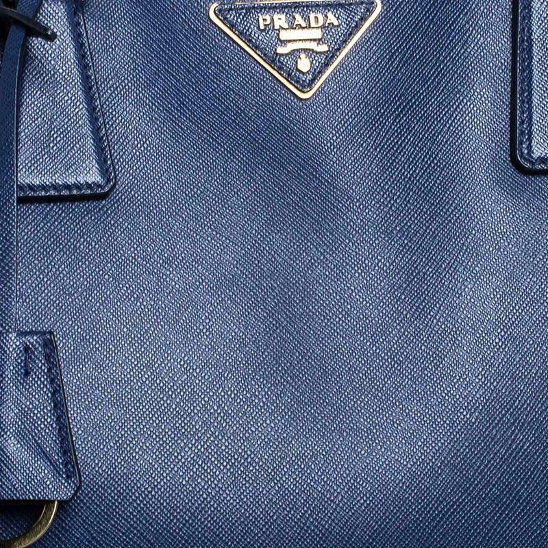 Prada Blue Saffiano Lux Leather Executive Double Zip Tote 4