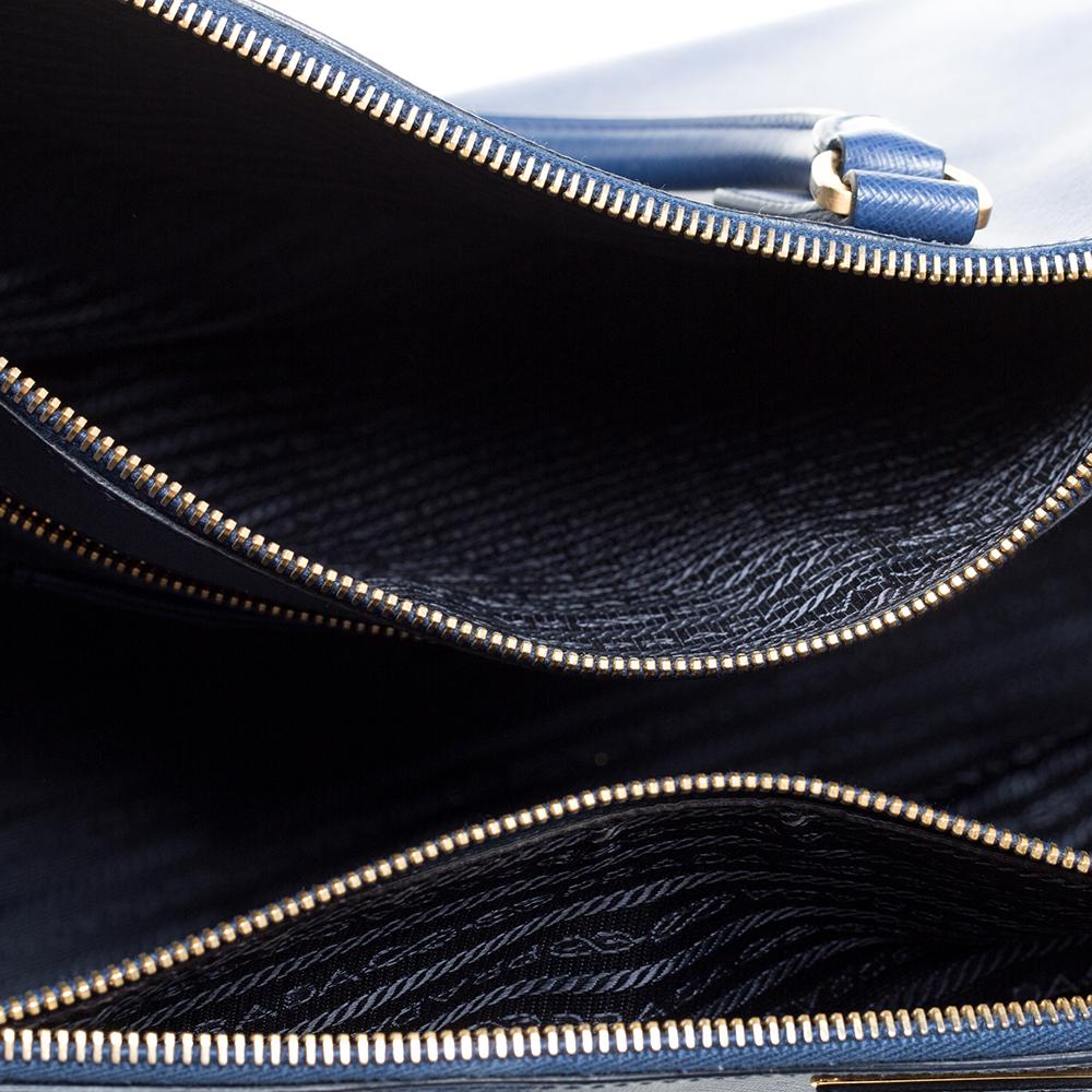 Prada Blue Saffiano Lux Leather Executive Double Zip Tote 4