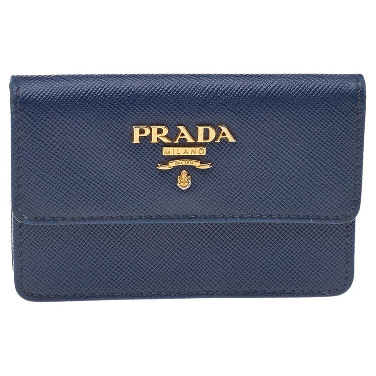 Prada Blue Saffiano Lux Leather Flap Card Holder at 1stDibs