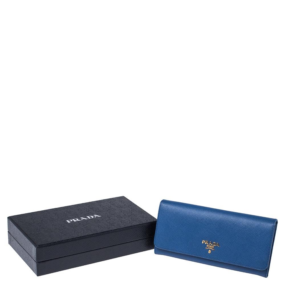 Prada Blue Saffiano Lux Leather Flap Continental Wallet 4