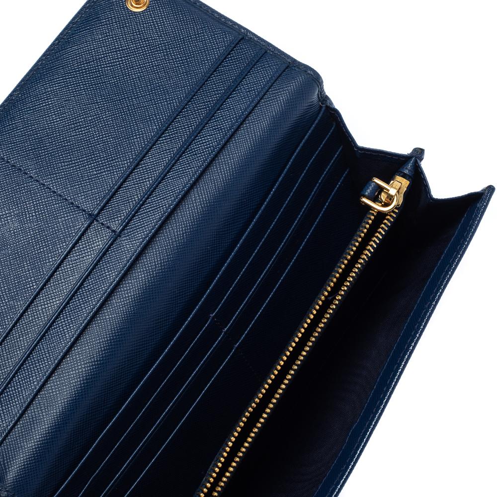 Prada Blue Saffiano Lux Leather Flap Continental Wallet 1