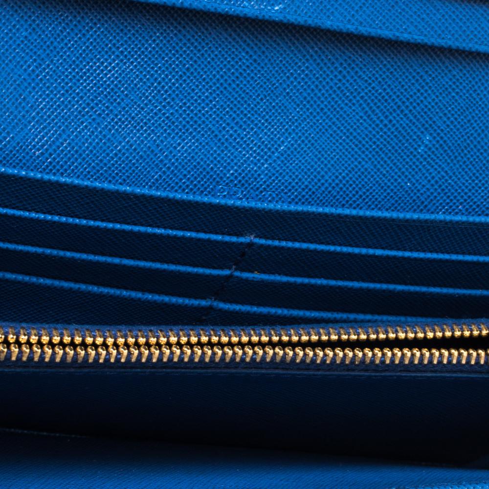 Prada Blue Saffiano Lux Leather Flap Continental Wallet 3