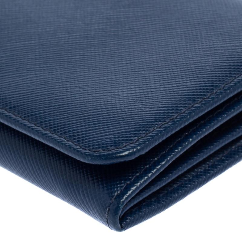 Prada Blue Saffiano Lux Leather Flap Continental Wallet 5