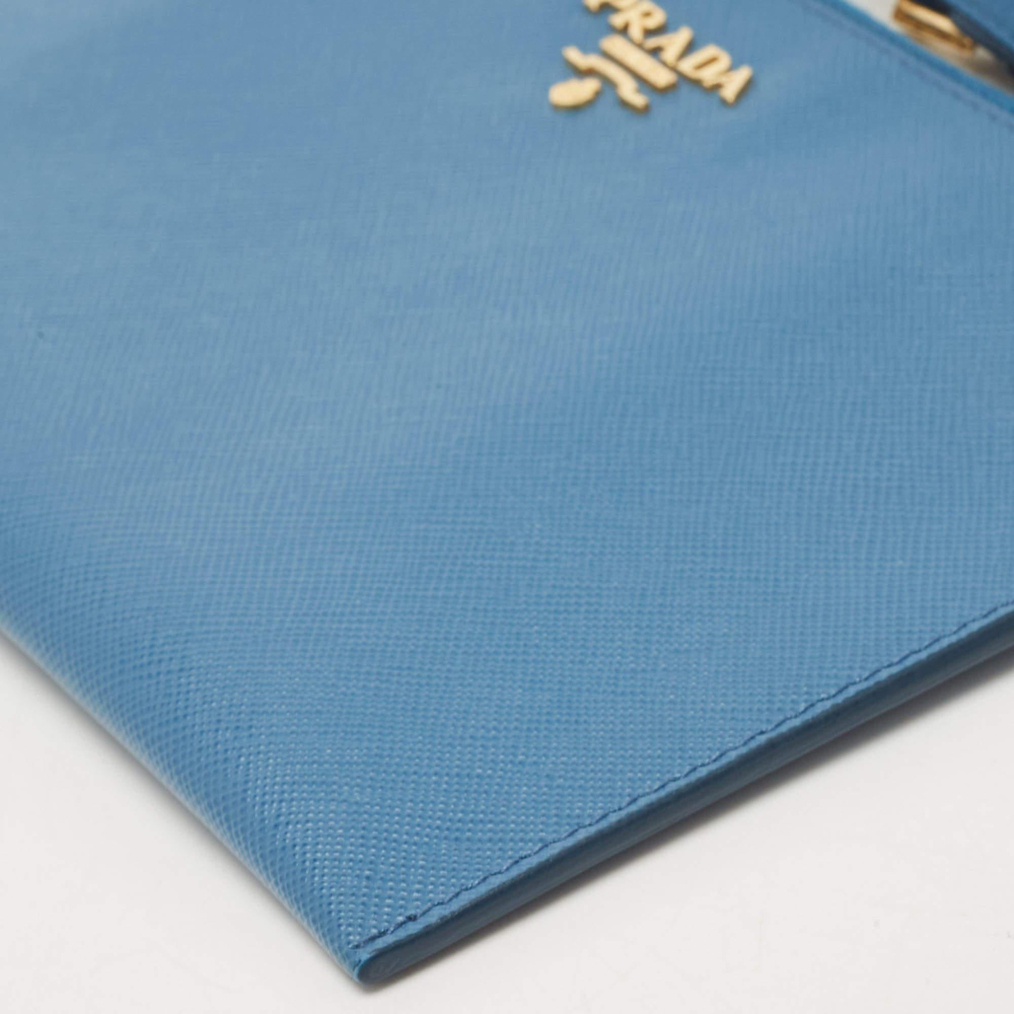 Prada Blue Saffiano Lux Leather Flat Wristlet Pouch 5