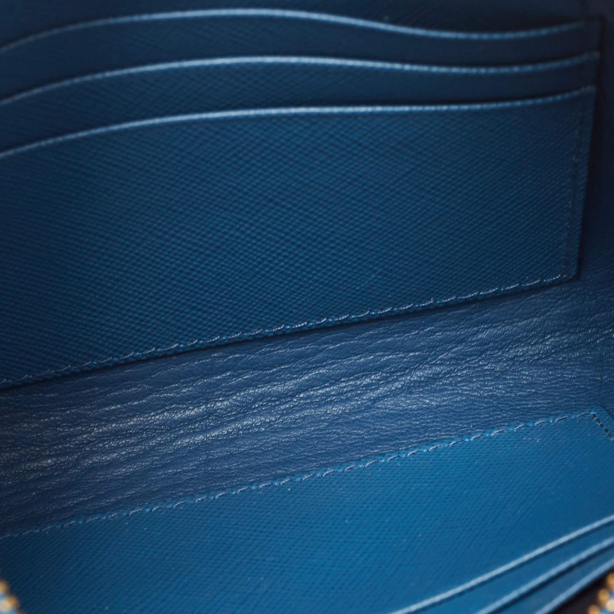 Prada Blue Saffiano Lux Leather Flat Wristlet Pouch 3