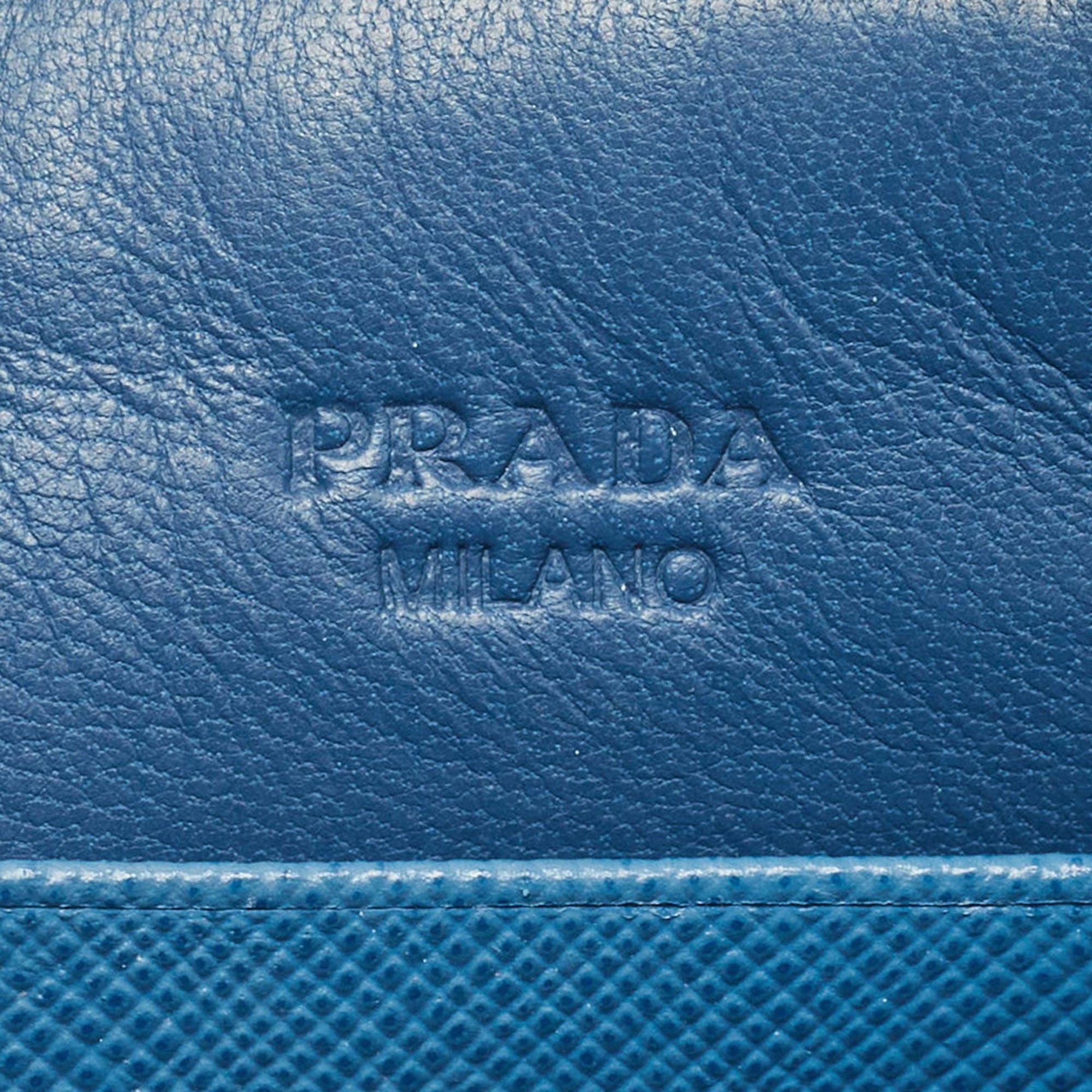 Prada Blue Saffiano Lux Leather Flat Wristlet Pouch 4
