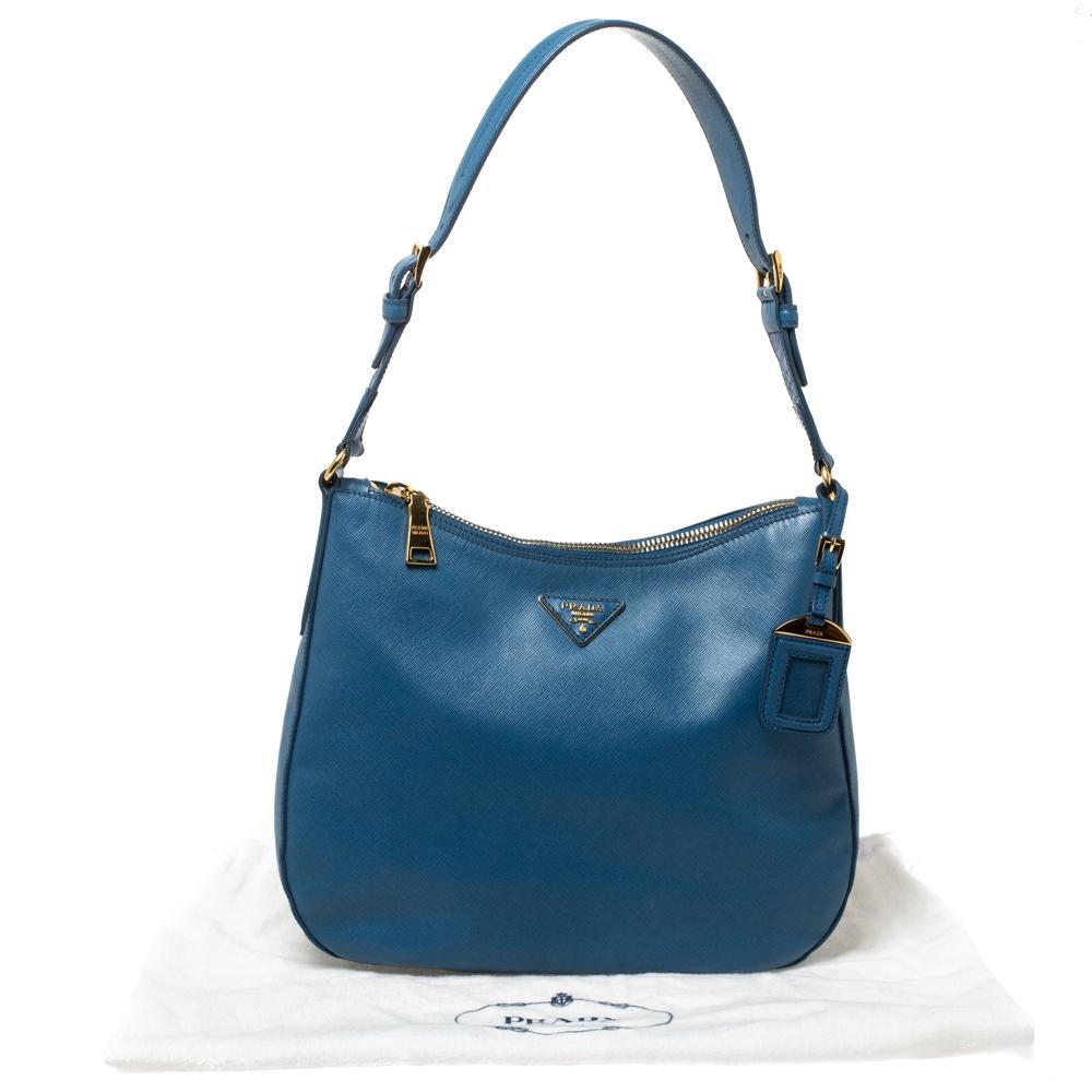 Prada Blauer Saffiano Lux Hobo aus Leder 7