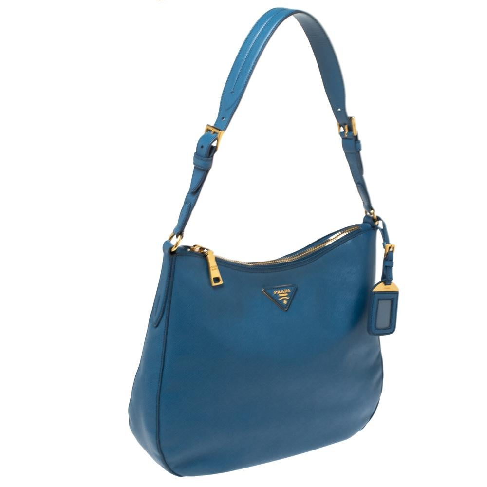 Prada Blauer Saffiano Lux Hobo aus Leder Damen