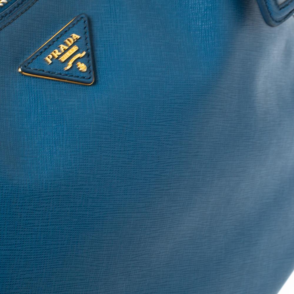 Prada Blauer Saffiano Lux Hobo aus Leder 5