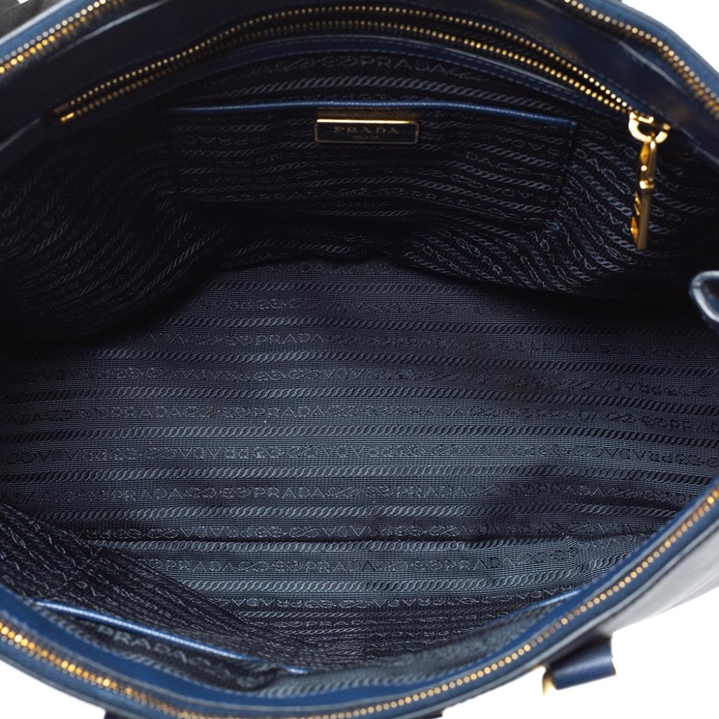 Prada Blue Saffiano Lux Leather Large Double Zip Tote 6